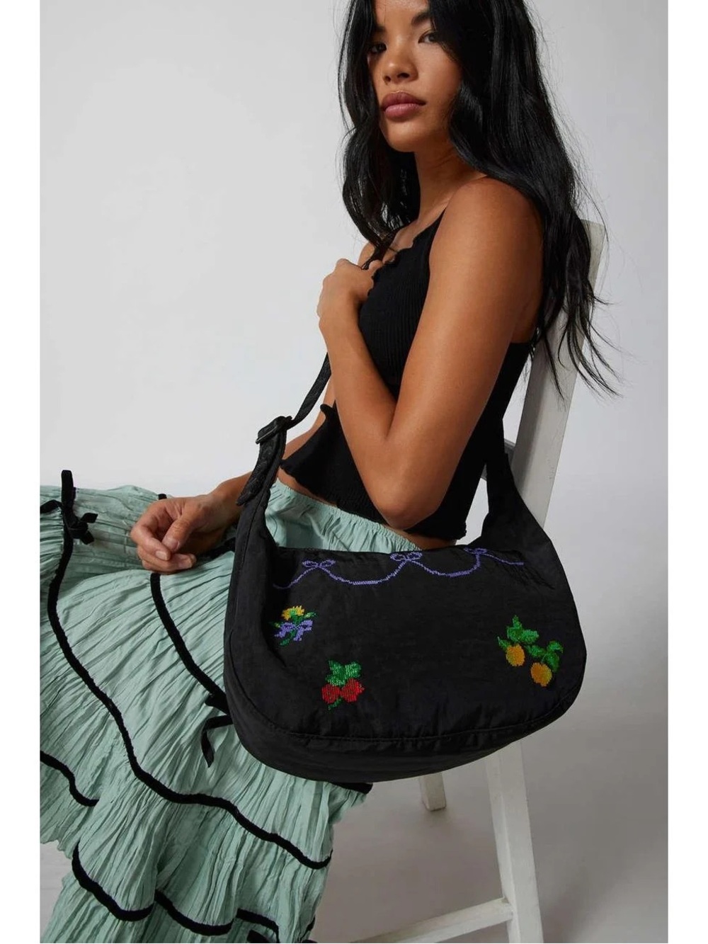 BAGGU Cross Stitch Medium Nylon Crescent Bag